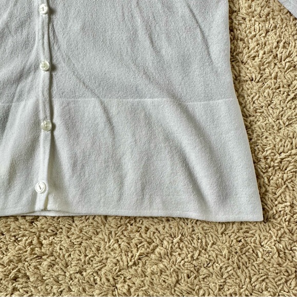 White Nylon Rayon Gefforye Beene Cardigan Size Medium 3/4 Length Sleeve - Picture 4 of 6
